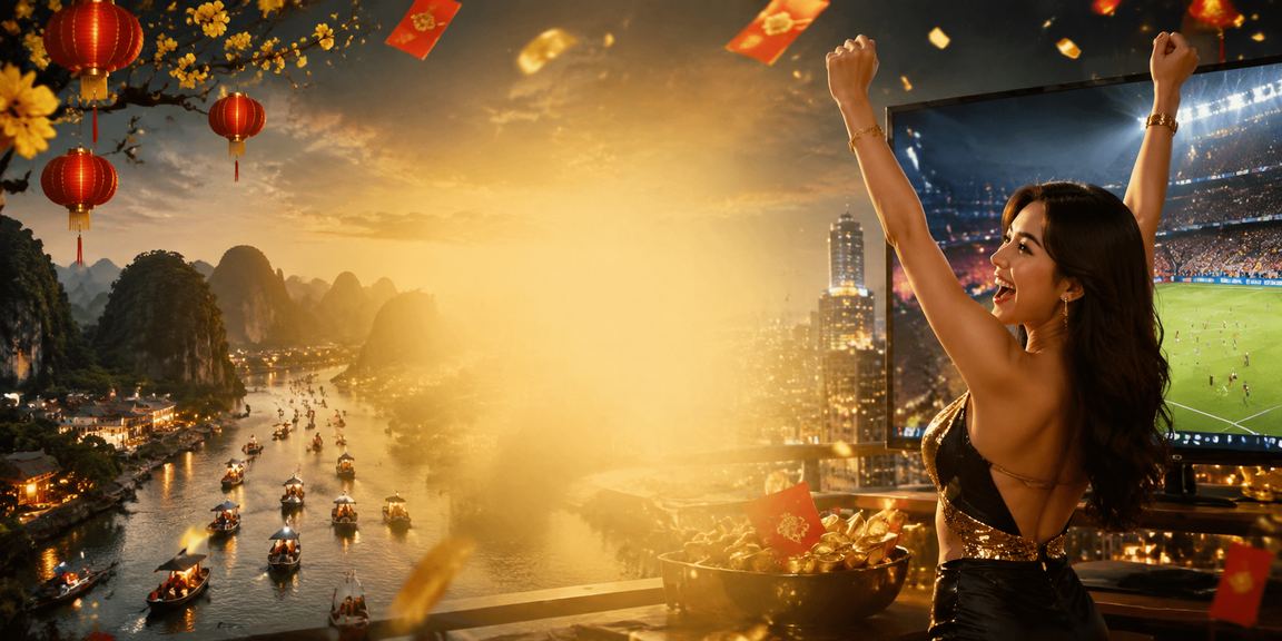 Phong bao đỏ và đèn lồng mừng Tết Nguyên Đán gợi không khí lễ hội casino Việt Nam